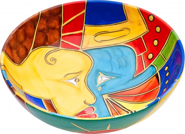 Magu Keramik Schale rund 26cm handbemalt „FACE to FACE“ - 180 113