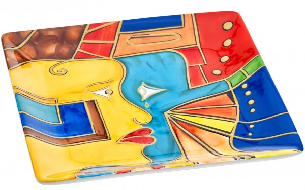 Magu Keramik Schale eckig 21cm handbemalt “FACE to FACE” - 180 322