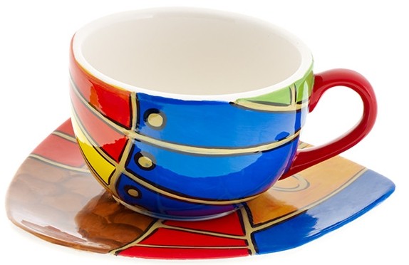 Magu Keramik Tasse mit Untere handbemalt “FACE to FACE” - 180 490
